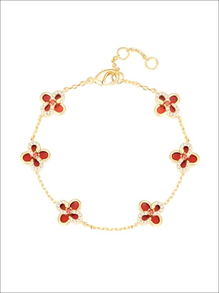 Gold Plated Four Leaf Clover Charm Bracelet Women Adjustable Link Chain